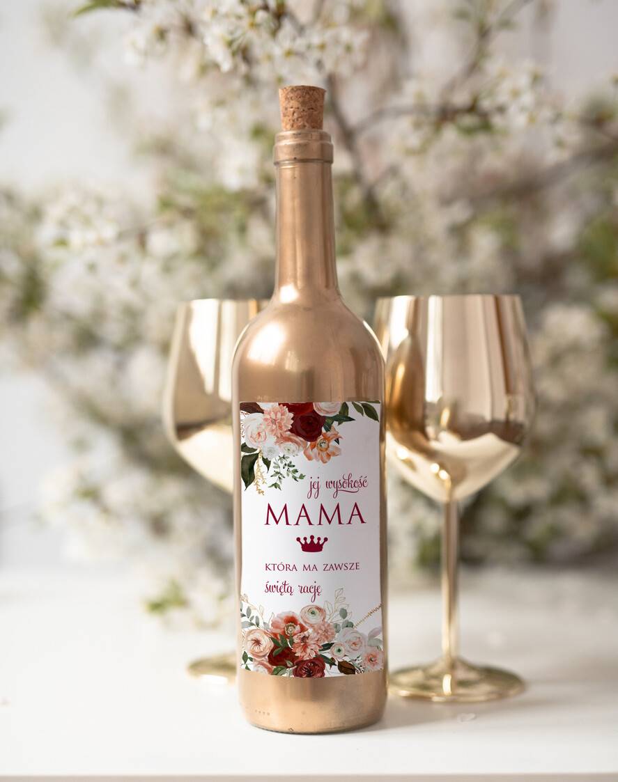 Prezenty dla Mamy zestawy w welurowych i ozdobnych pudełkach  pomysł na prezent dla Mamy na urodziny, Opakowanie i nalepka na wino - życzenia na dzien mamy 1