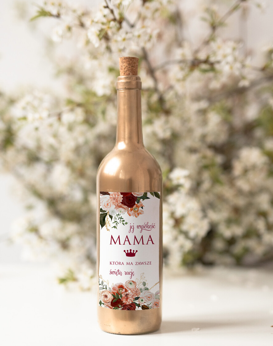 Prezenty dla Mamy zestawy w welurowych i ozdobnych pudełkach  pomysł na prezent dla Mamy na urodziny, Opakowanie i nalepka na wino - życzenia na dzien mamy 3