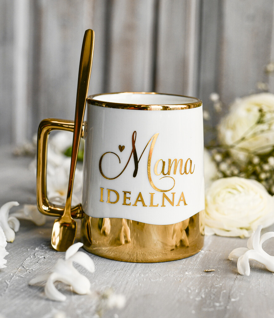 Prezenty dla Mamy zestawy w welurowych i ozdobnych pudełkach  Zestaw Prezentowy na Dzień Mamy - Box Upominek Kubek z napisem Mama idealna3