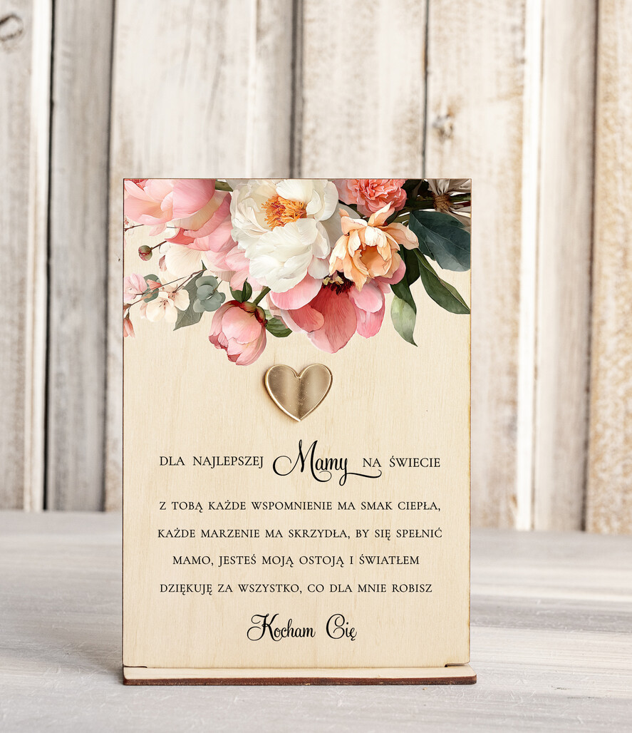 Prezenty dla Mamy kartki i magnesy na lodówkę z życzeniami  prezent z okazji Dnia Mamy, statuetka z życzeniami dla Mamy, drewniana kartka z życzeniami z podstawką0