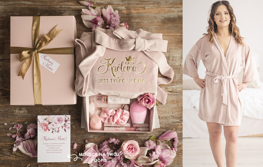 Prezenty dla Mamy Zestawy kosmetyczne   Prezent na dzien Mamy Zestaw Szlafrok Welurowy z Napisem i Kosmetyki 0