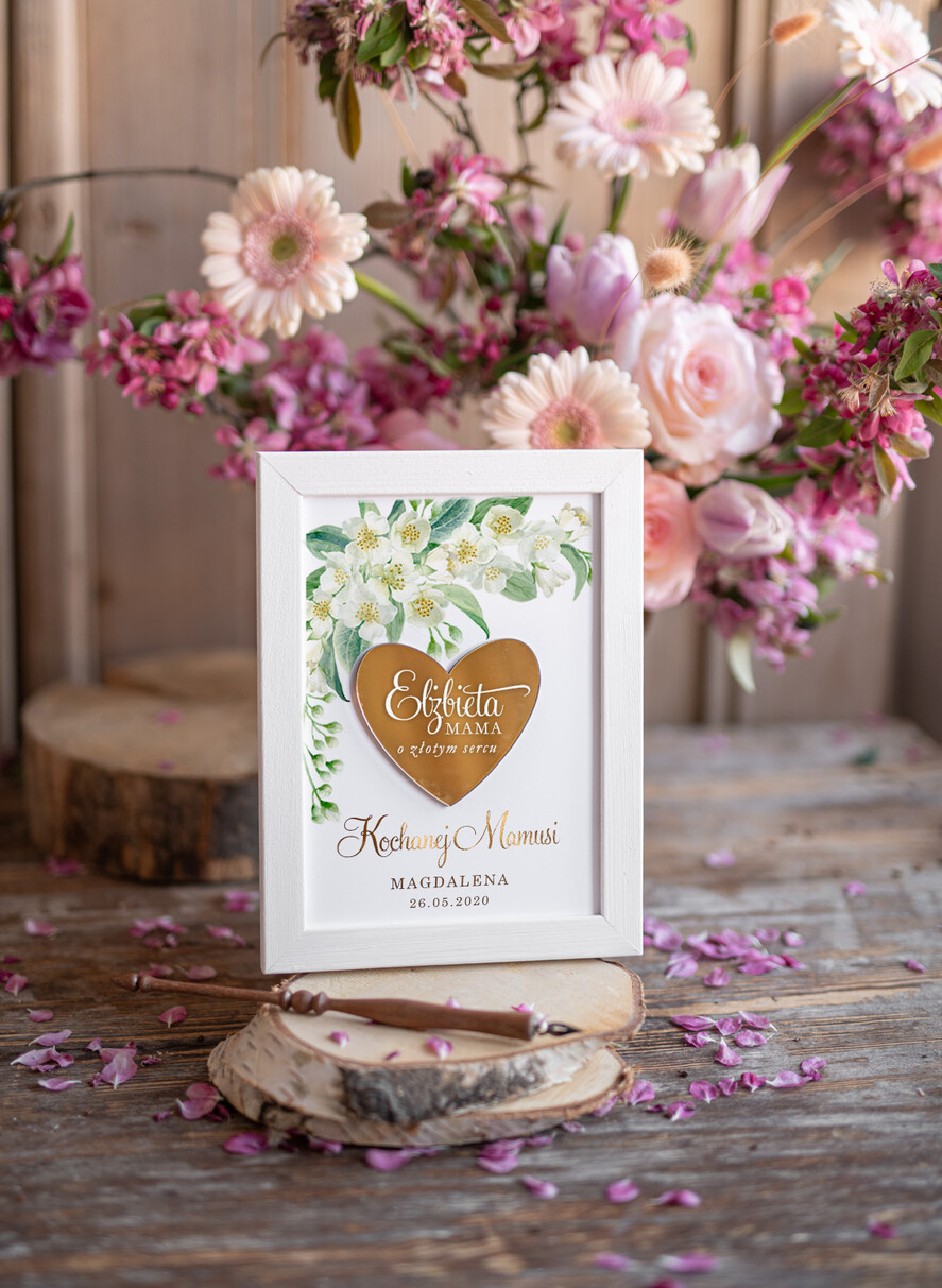 Prezenty dla Mamy ramki, puzzle, ramki na zdjęcia  Prezent z okazji dnia Mamy ramka złote serduszko prezent dla Mamy jasmin dedykacja0