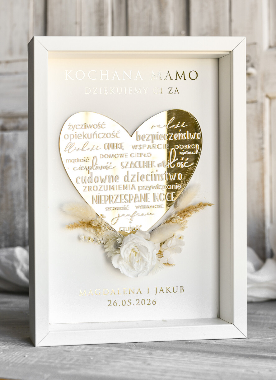 Prezenty dla Mamy ramki, puzzle, ramki na zdjęcia   prezent na dzien matki dedykacja -prezent od serca ramka z okazji dnia mamy-  podziękowanie złote serce i kwiaty w ramce 1
