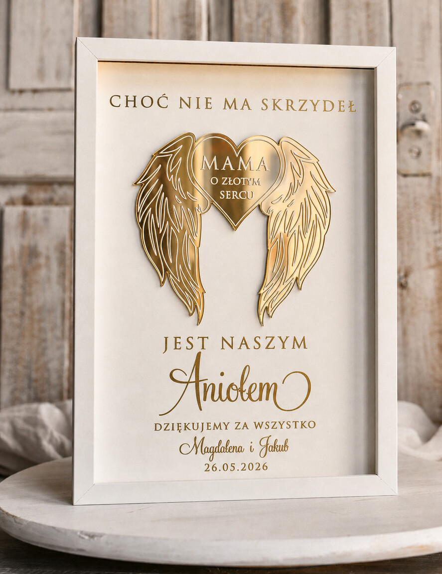 Prezenty dla Mamy ramki, puzzle, ramki na zdjęcia  prezent od serca ramka z okazji dnia mamy, podziękowanie złote serce i kwiaty w ramce - prezent na dzien matki dedykacja 0