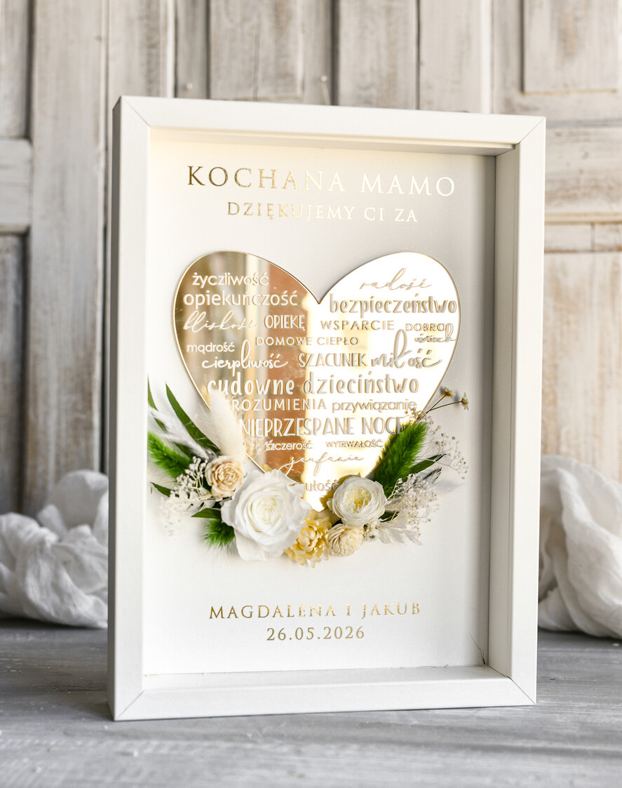 Prezenty dla Mamy ramki, puzzle, ramki na zdjęcia   podziękowanie złote serce i kwiaty w ramce - prezent na dzien matki dedykacja -prezent od serca ramka z okazji dnia mamy3