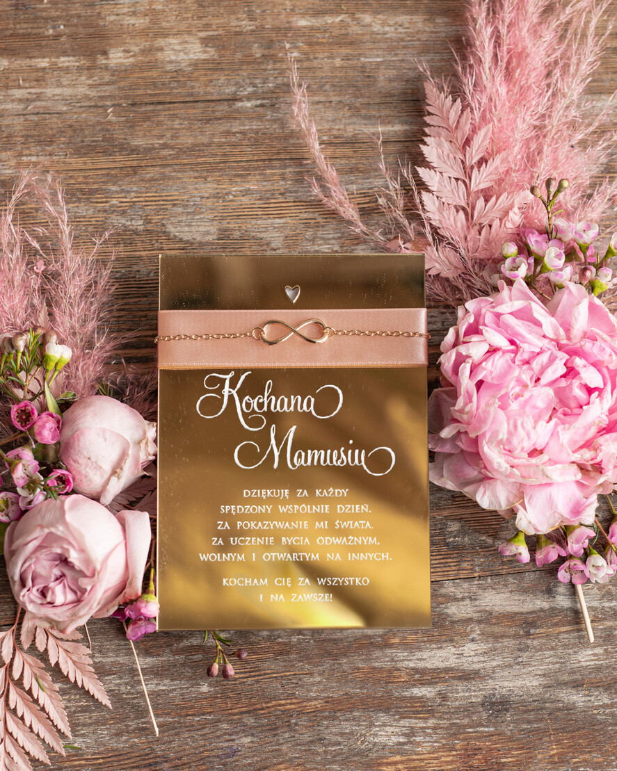 Prezenty dla Mamy biżuteria, pudełka, szkatułki na biżuterie  Prezent na Dzień Mamy zyczenia na lustrze i bransoletka  nieskończoność Upominek dla Mamy2