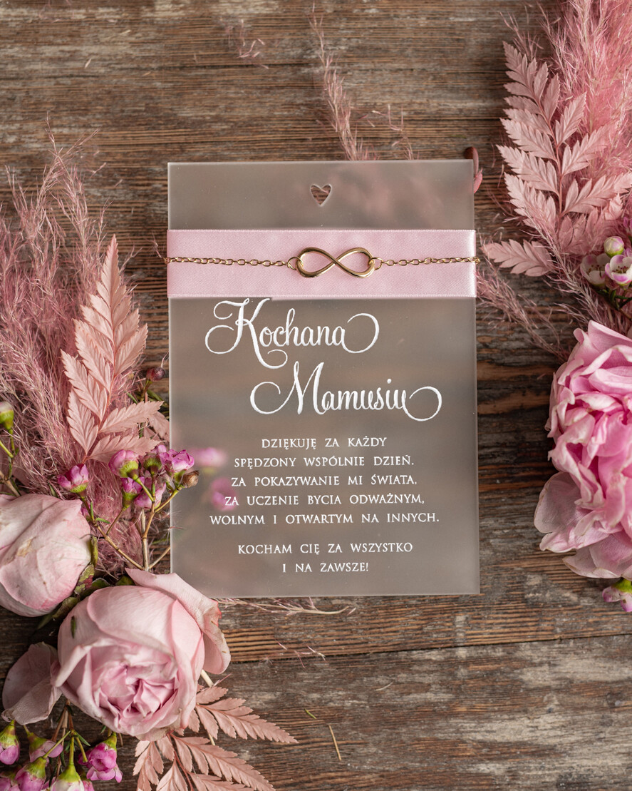 Prezenty dla Mamy biżuteria, pudełka, szkatułki na biżuterie  Pomysł prezent dla Mamy, Kartka z zyczeniami na Dzień Mamy w pudełeczku z Bransoletką nieskończoność1