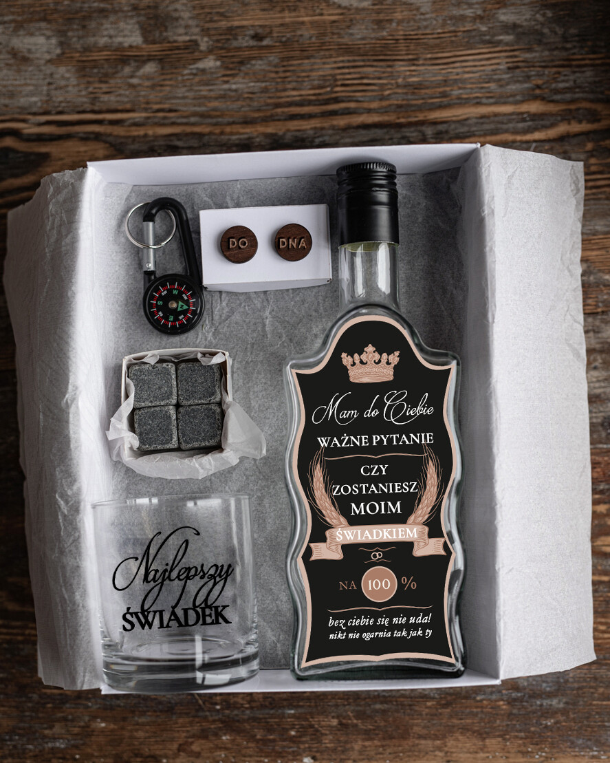 Prezenty dla świadków boxy prezentowe dla Świadka   Pomysł na Prezent czy zostaniesz moim świadkiem Spinki do Mankietów Pytanie do Świadka Oryginalna Flaszka,  pytanie o świadkowanie 1