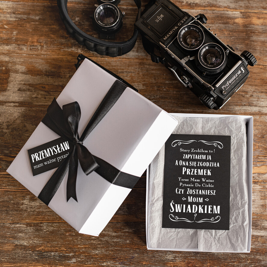 Prezenty dla świadków boxy prezentowe dla Świadka  Męski zestaw prezentowy dla świadka, prośba/ pytanie o świadkowanie dla niego, Box z prośbą Czy zostaniesz moim świadkiem 2
