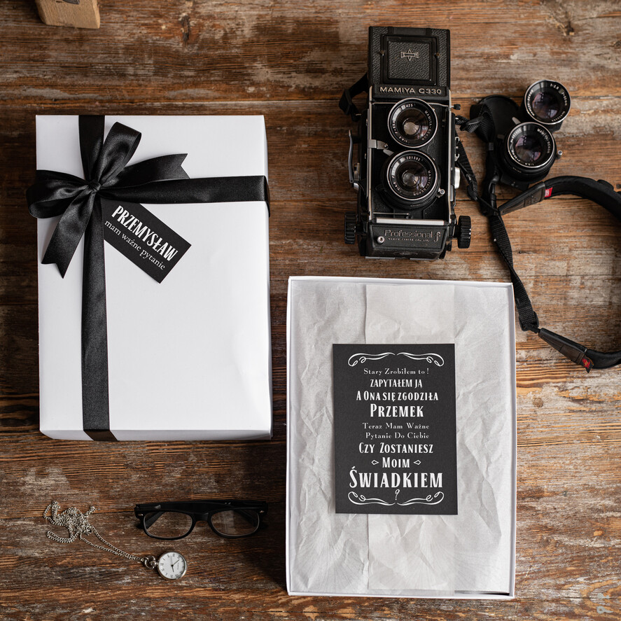 Prezenty dla świadków boxy prezentowe dla Świadka  Męski zestaw prezentowy dla świadka, prośba/ pytanie o świadkowanie dla niego, Box z prośbą Czy zostaniesz moim świadkiem 2