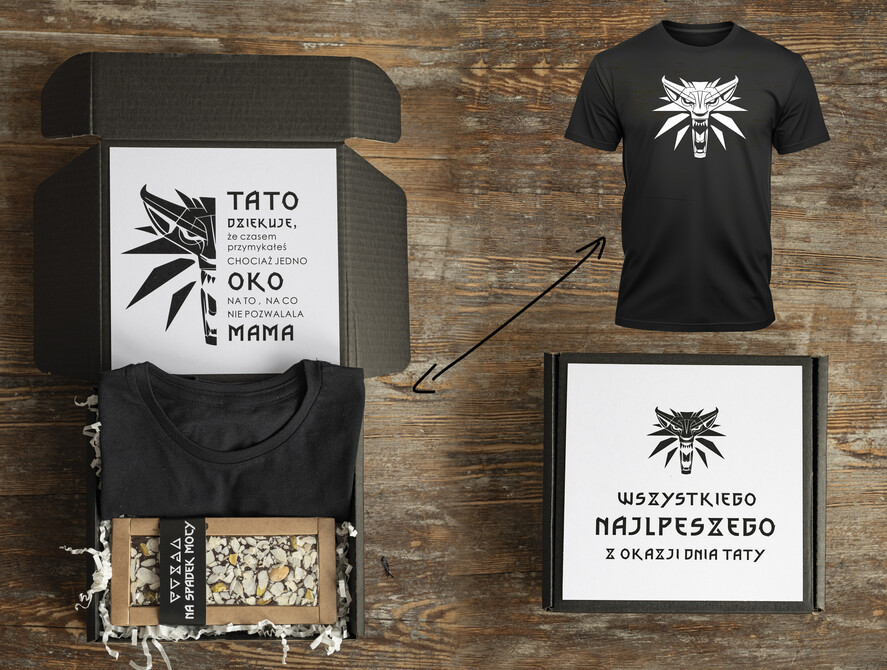 Prezenty dla Taty dzien ojca zestawy dla Taty Pomysł na prezent z okazji dnia Ojca, pudełko prezentowe z czarną koszulką, tematyczne prezenty dla Taty na urodziny, zestawy prezentowe na Dzień Ojca0