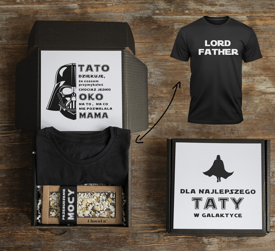 Prezenty dla Taty dzien ojca zestawy dla Taty Pomysł na prezent z okazji dnia Ojca, pudełko prezentowe koszulka LORD FATHER, tematyczne prezenty dla Taty na urodziny, zestawy prezentowe na Dzień Ojca3