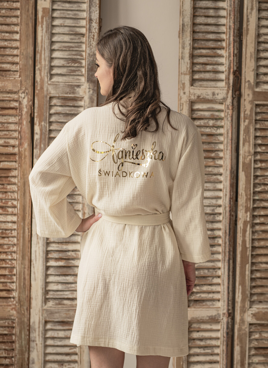 Prezenty dla świadków szlafrok dla świadkowej przewiewny oddychający 100% bawełny szlafrok pomysł na pytanie czy zostaniesz moją świadkową szlafrok, szlafrok z muślinu z napisami, szlafrok muslinowy dla świadkowej i druhny3