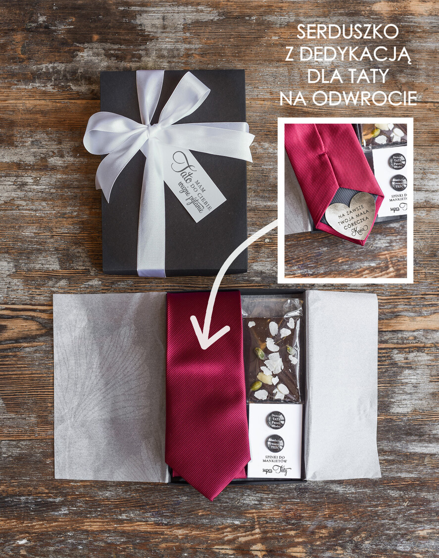 Zaproszenia dla Rodziców  Tato czy poprowadzisz mnie do ołtarza  Tato czy poprowadzisz mnie do ołtarza - Zaproszenie Ślubne dla Rodziców - Bordowy  Krawat dla Taty z dedykacją i spinki do mankietów0