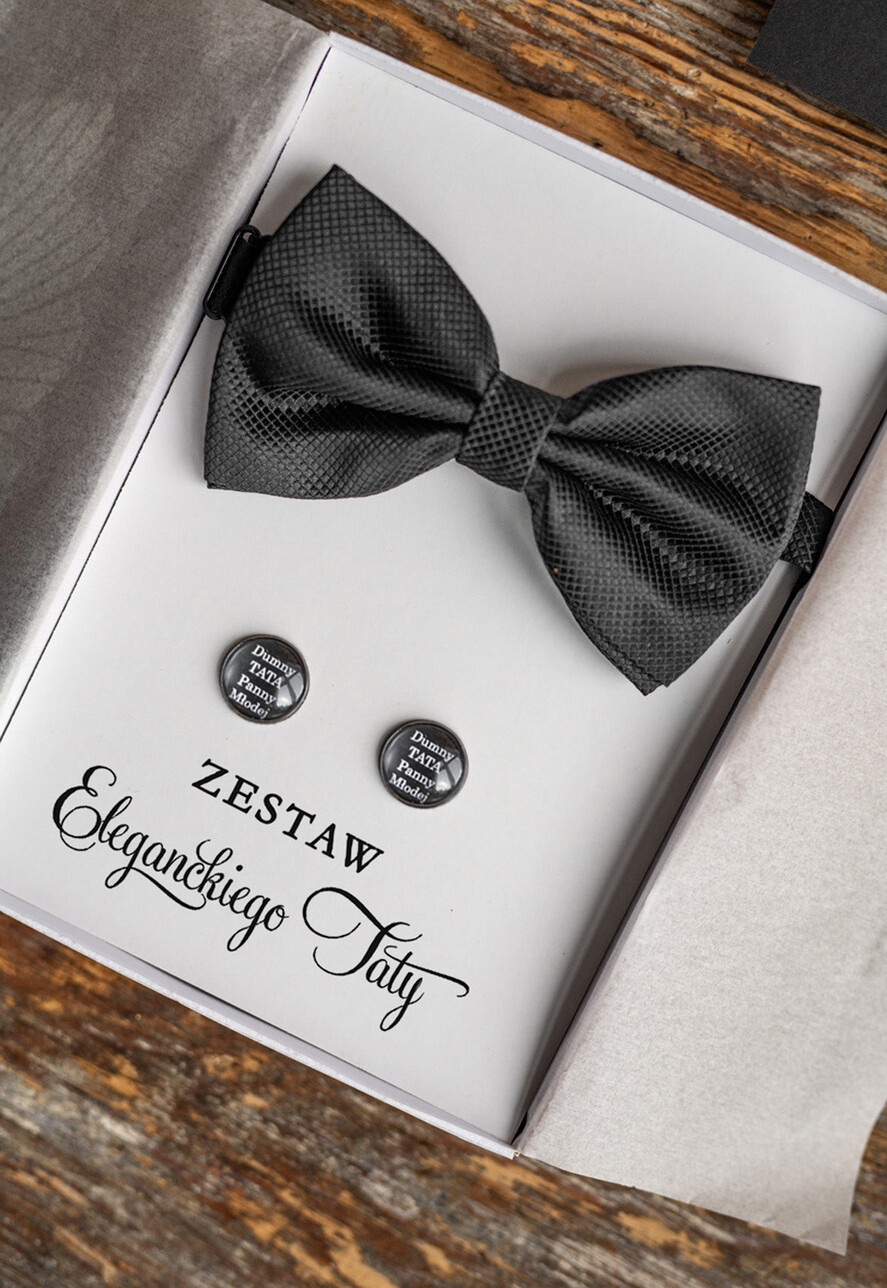 Zaproszenia dla Rodziców  Tato czy poprowadzisz mnie do ołtarza  Tato czy poprowadzisz mnie do ołtarza - Zaproszenie Ślubne dla Taty - Zestaw elegancki Tata- Spinki i mucha1