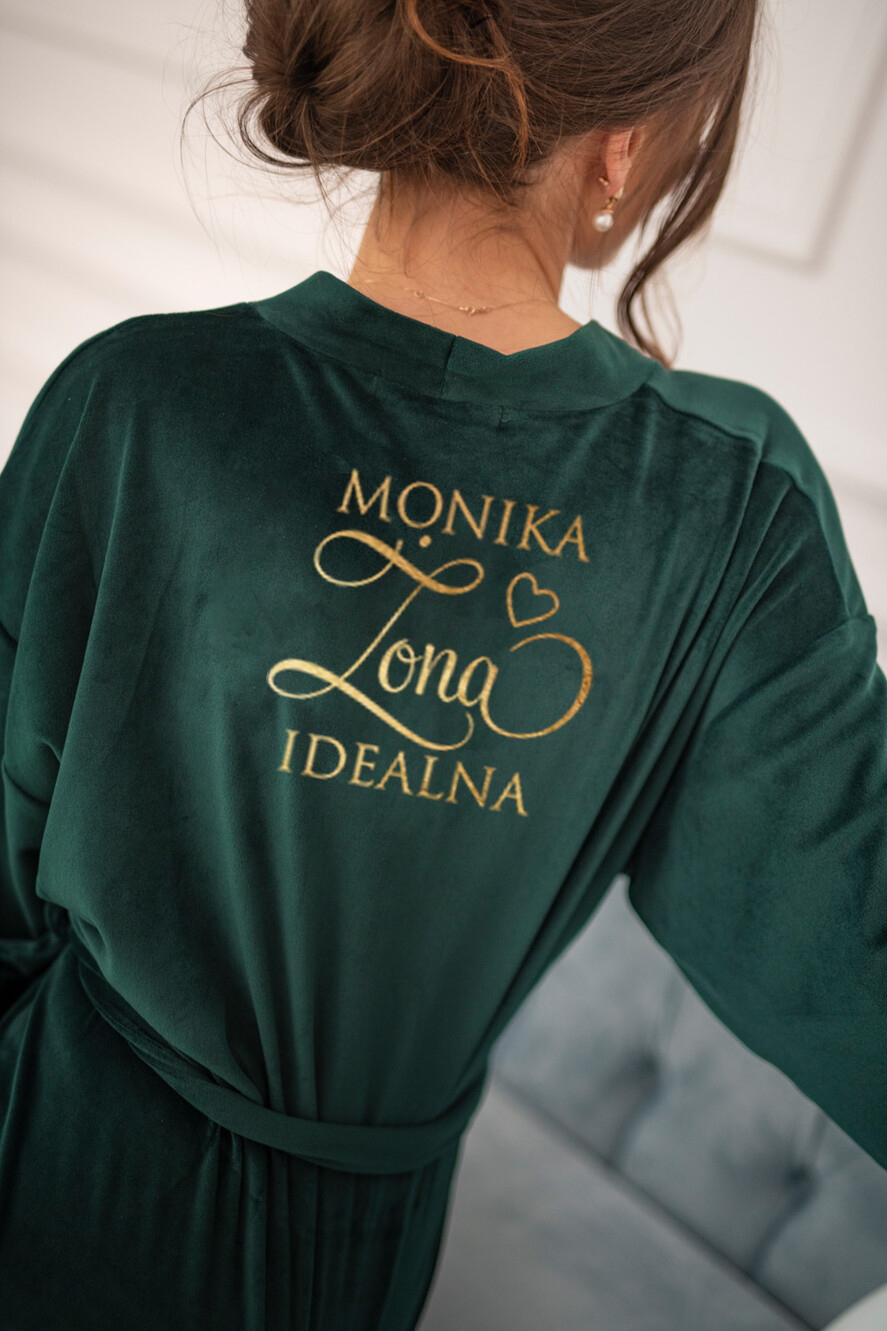 Szlafroki Ślubne z Napisami Szlafrok Ślubny dla Panny Młodej Welurowy Szlafrok dla Panny Młodej Złote Napisy, Welurowy Szlafrok Ślubny z Imieniem Panny Młodej rozmiar M0