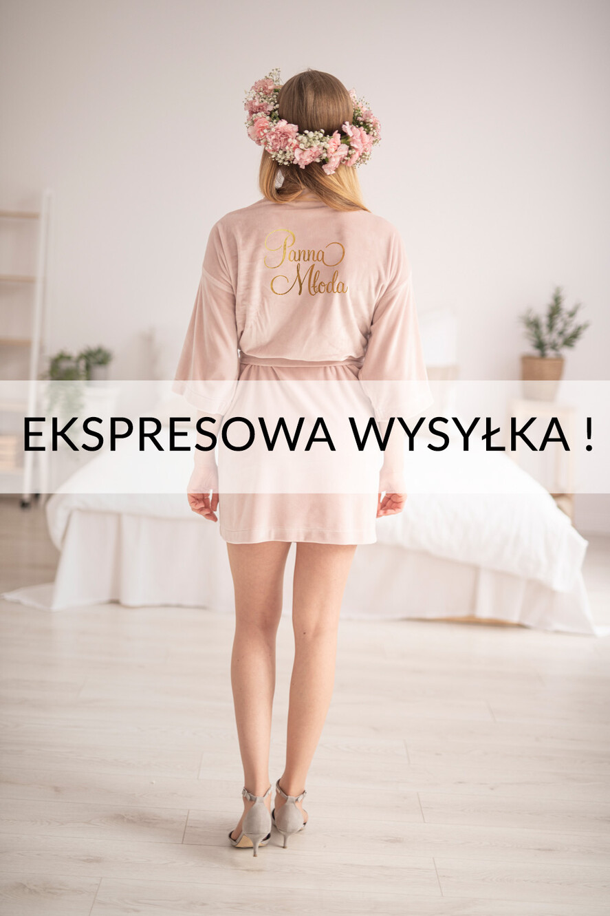 Szlafroki Ślubne z Napisami Szlafroki Szybka Wysyłka Welurowy Szlafrok dla Panny Młodej Złote Napisy Szybka Wysyłka, Welurowy Szlafrok Ślubny z Imieniem Panny Młodej0