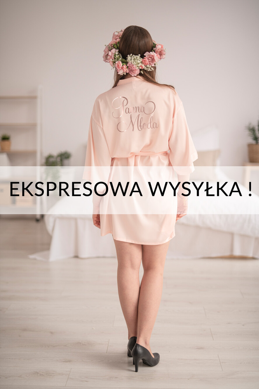 Szlafroki Ślubne z Napisami Szlafroki Szybka Wysyłka Szlafrok dla Panny Młodej z napisem na plecach, Satynowy Szlafrok Ślubny z Napisem0