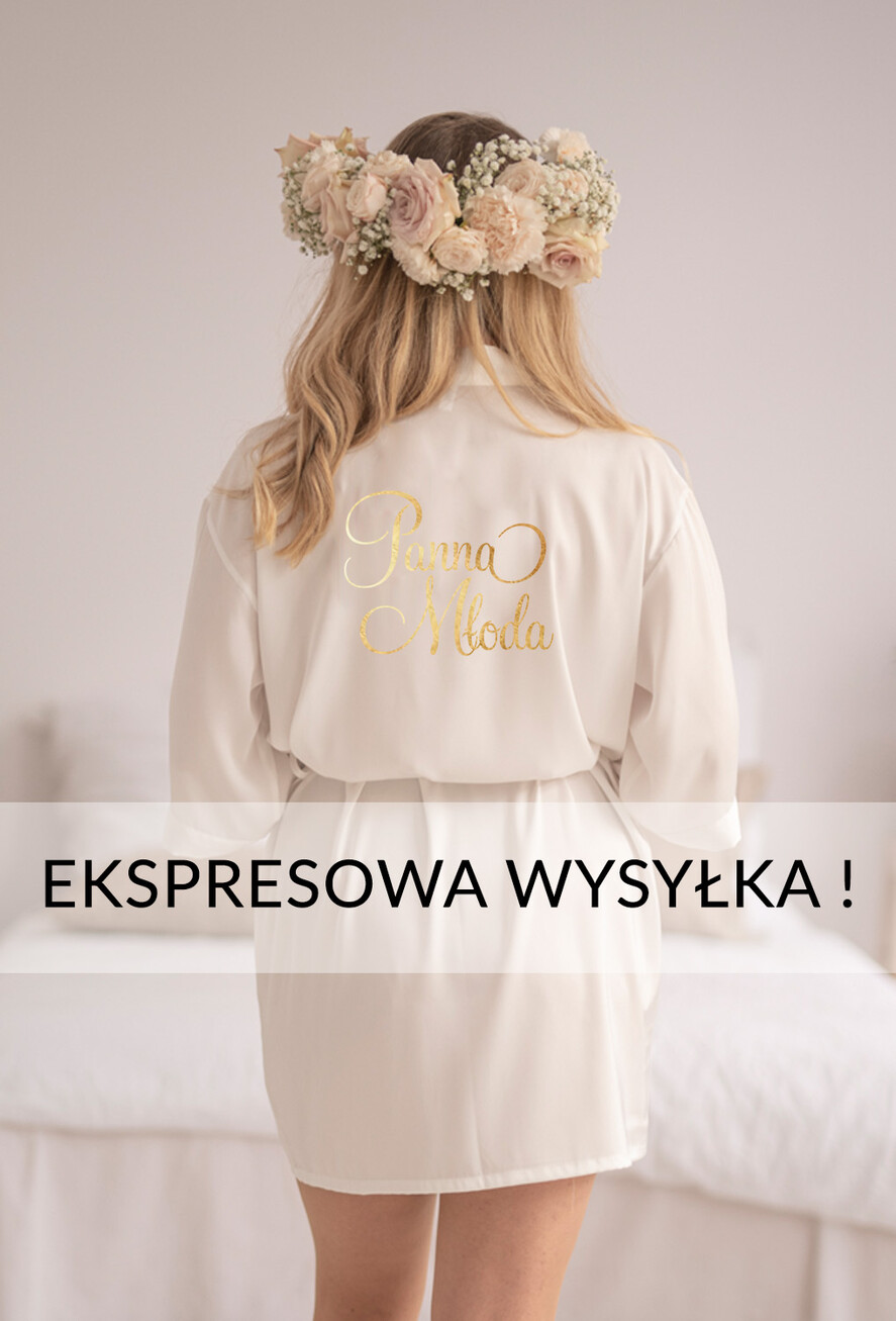 Szlafroki Ślubne z Napisami Szlafroki Szybka Wysyłka Satynowy Szlafrok Ślubny z Napisem, Szlafrok dla Panny Młodej z złotym napisem na plecach0