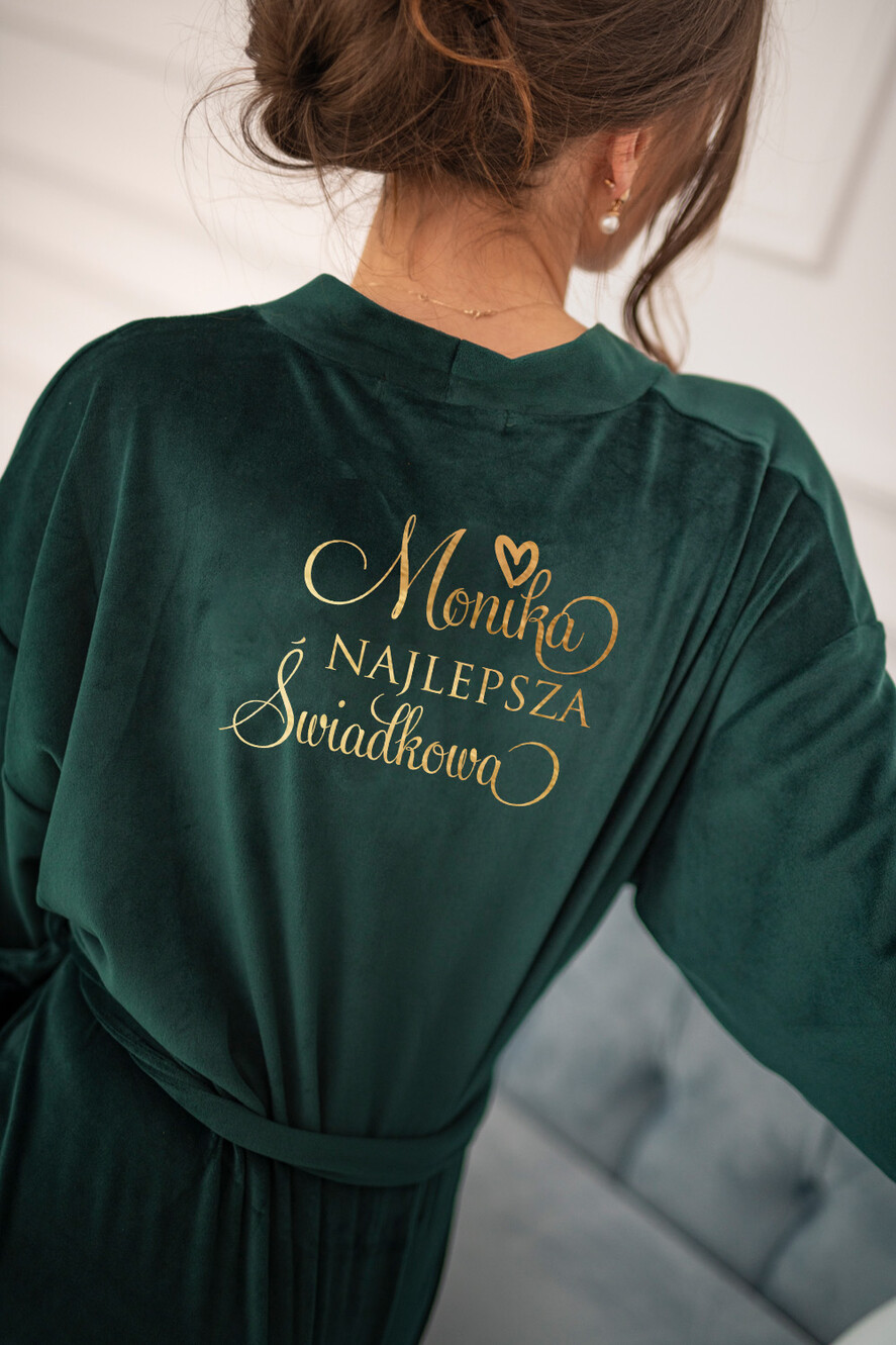 Szlafroki Ślubne z Napisami Szlafrok dla Świadkowej / Druhny / Mamy Welurowy Zielony Szlafrok z Napisem Prezent dla Świadkowej Welurowy Szlafrok z Dowolnym Napisem Prośba o świadkowanie rozmiar M0