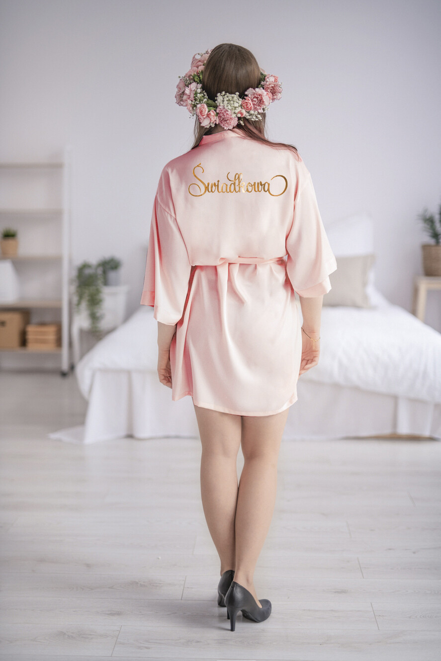 Szlafroki Ślubne z Napisami Szlafrok dla Świadkowej / Druhny / Mamy Satynowy  szlafrok złote napis Świadkowa, zadaj pytanie czy zostaniesz moją świadkowa ? szybka wysyłka 1