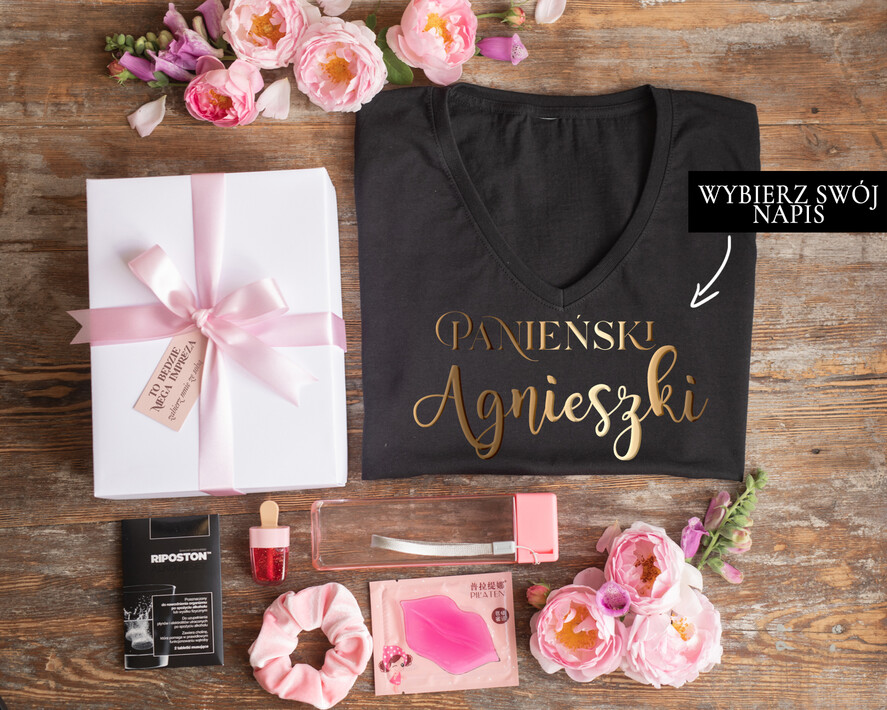 wieczór Panieński zestawy podziekowania na wieczór panieński Koszulka z Napisem na Wieczór Panieński T-shirt w zestawie Box prezentowy na panieński 0