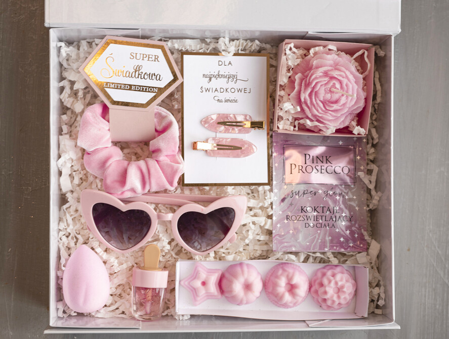 Prezenty dla świadków podziękowania dla świadkowej oryginalny prezent dla świadkowej, pomysł na podziękowanie za świadkowanie, prezent dla świadkowej zestaw kosmetyków, box prezentowy dla świadkowej i druhny6