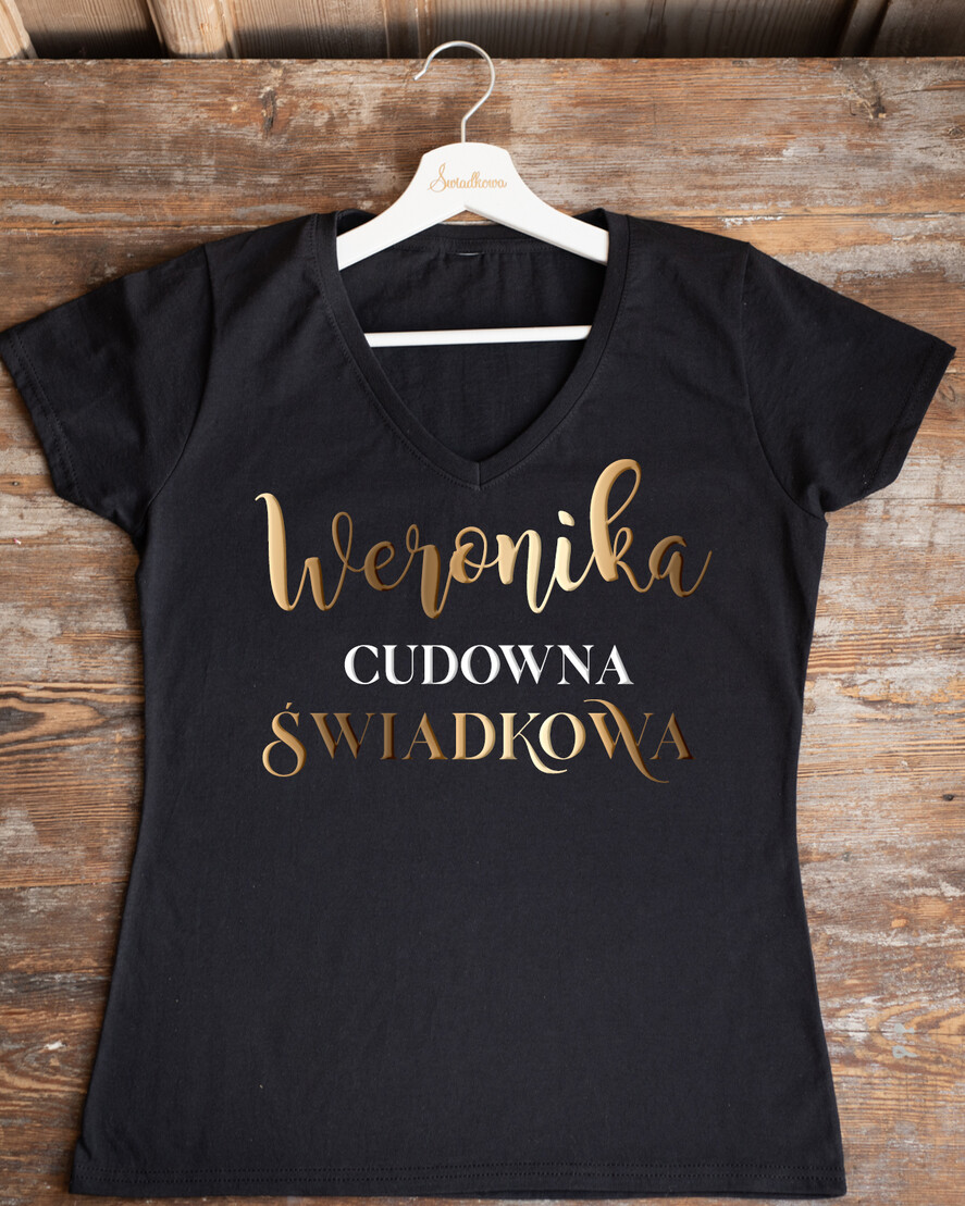 wieczór Panieński Koszulka T-Shirt z Napisem  Presonalizowana Koszulka z Napisem na Wieczór Panieński T-shirt Złoty Napis Cudowna Świadkowa0
