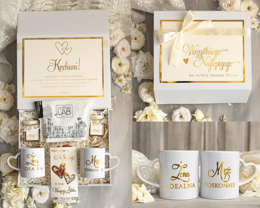  Prezenty dla Młodej Pary  Zestawy z Filiżanką lub Kubkiem Pomysł na prezent ślubny dla Młodej Pary, co dać zamiast kwiatów Parze Młodej, Kubki dla Nowożeńców, prezent na ślub0
