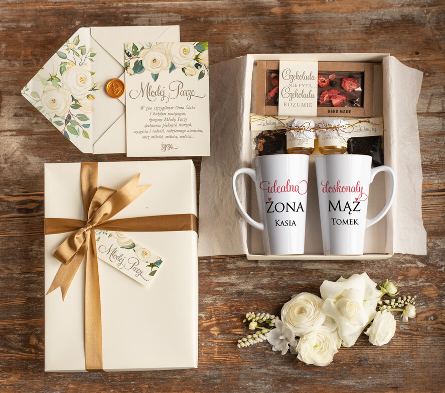  Prezenty dla Młodej Pary  Zestawy z Filiżanką lub Kubkiem     pomysł na prezent dla Pary Młodej 2 kubki do latte z nadrukiem prezent dla Młodej Pary zamiast kwiatów 0