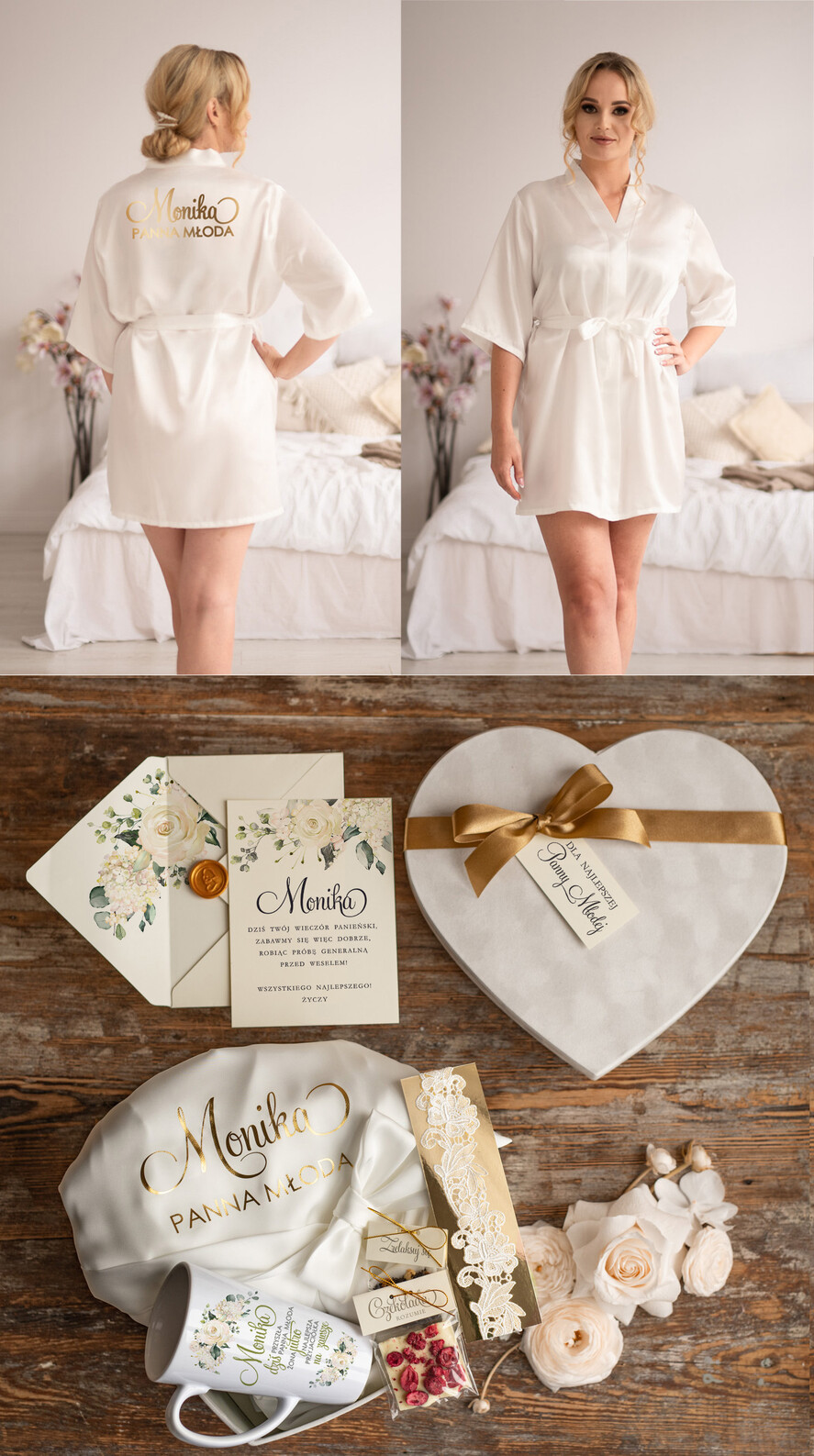 Prezenty dla Panny Młodej  Zestawy ze Szlafrokiem pomysł na prezent dla Panny Młodej satynowy szlafrok ze Złotymi Literami   0