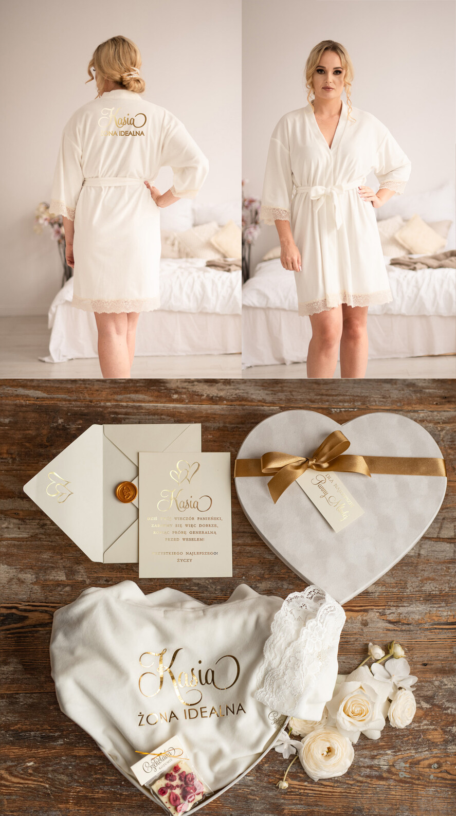 Prezenty dla Panny Młodej  Zestawy ze Szlafrokiem prezent dla Panny Młodej welurowy szlafrok z napisem na plecach welurowe ozdobne pudełko0