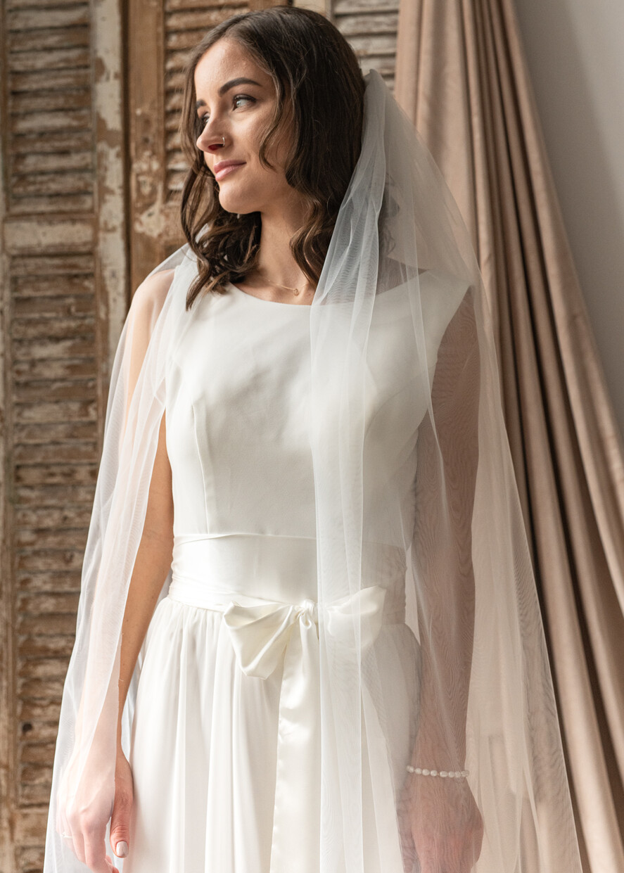 Panna Młoda  Welony długi welon ślubny, welon katedralny tiulowy, prosty minimalistyczny welon dla panny młodej10