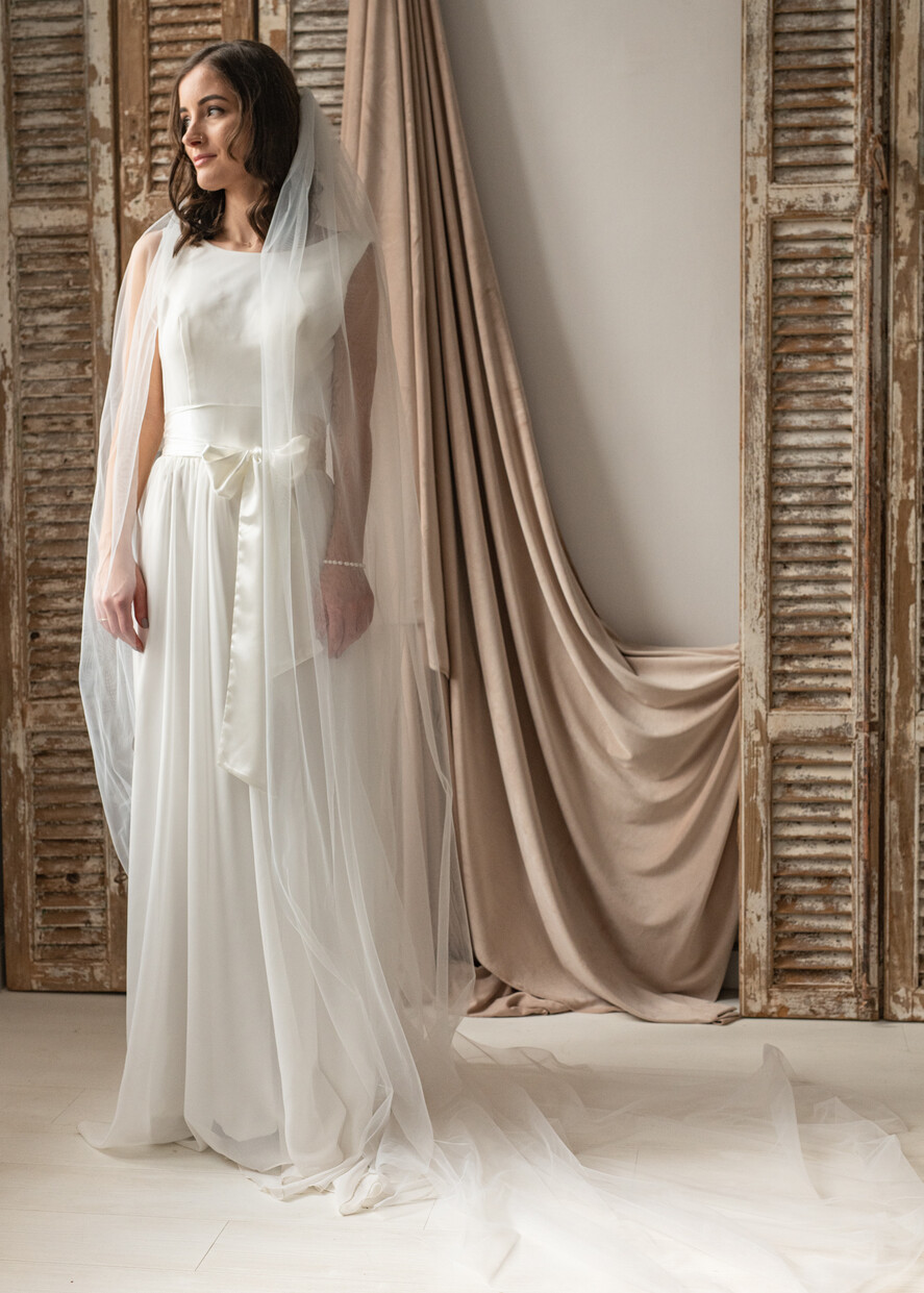 Panna Młoda  Welony długi welon ślubny, welon katedralny tiulowy, prosty minimalistyczny welon dla panny młodej11