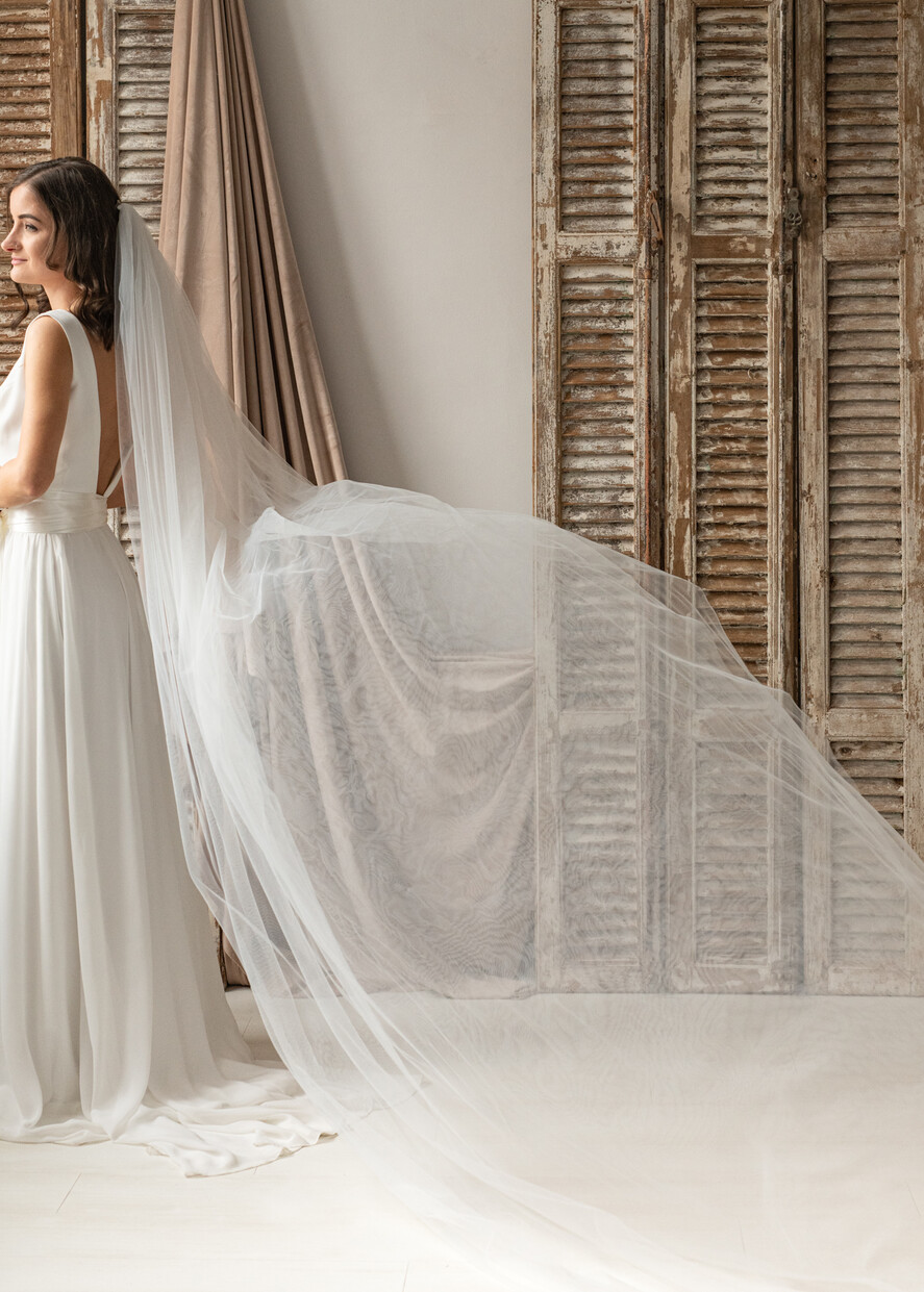 Panna Młoda  Welony długi welon ślubny, welon katedralny tiulowy, prosty minimalistyczny welon dla panny młodej2