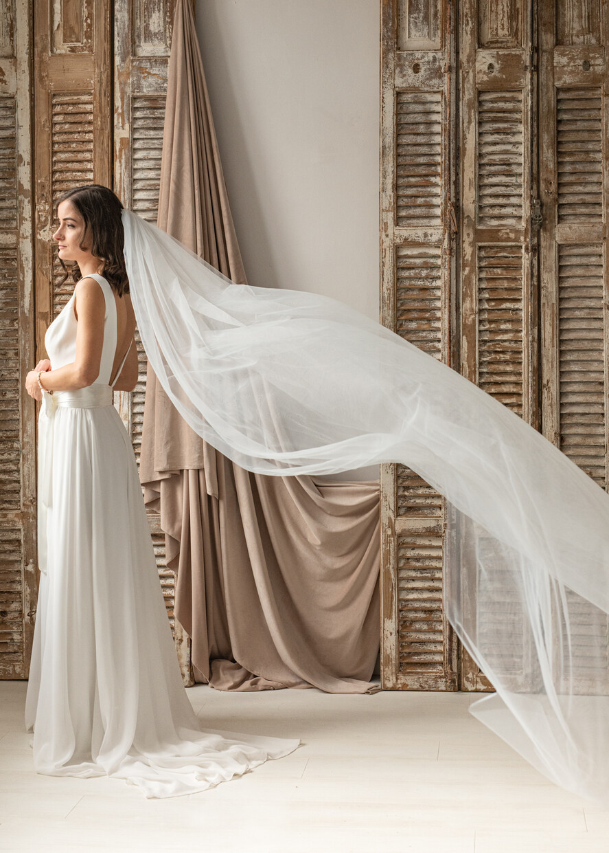 Panna Młoda  Welony długi welon ślubny, welon katedralny tiulowy, prosty minimalistyczny welon dla panny młodej3
