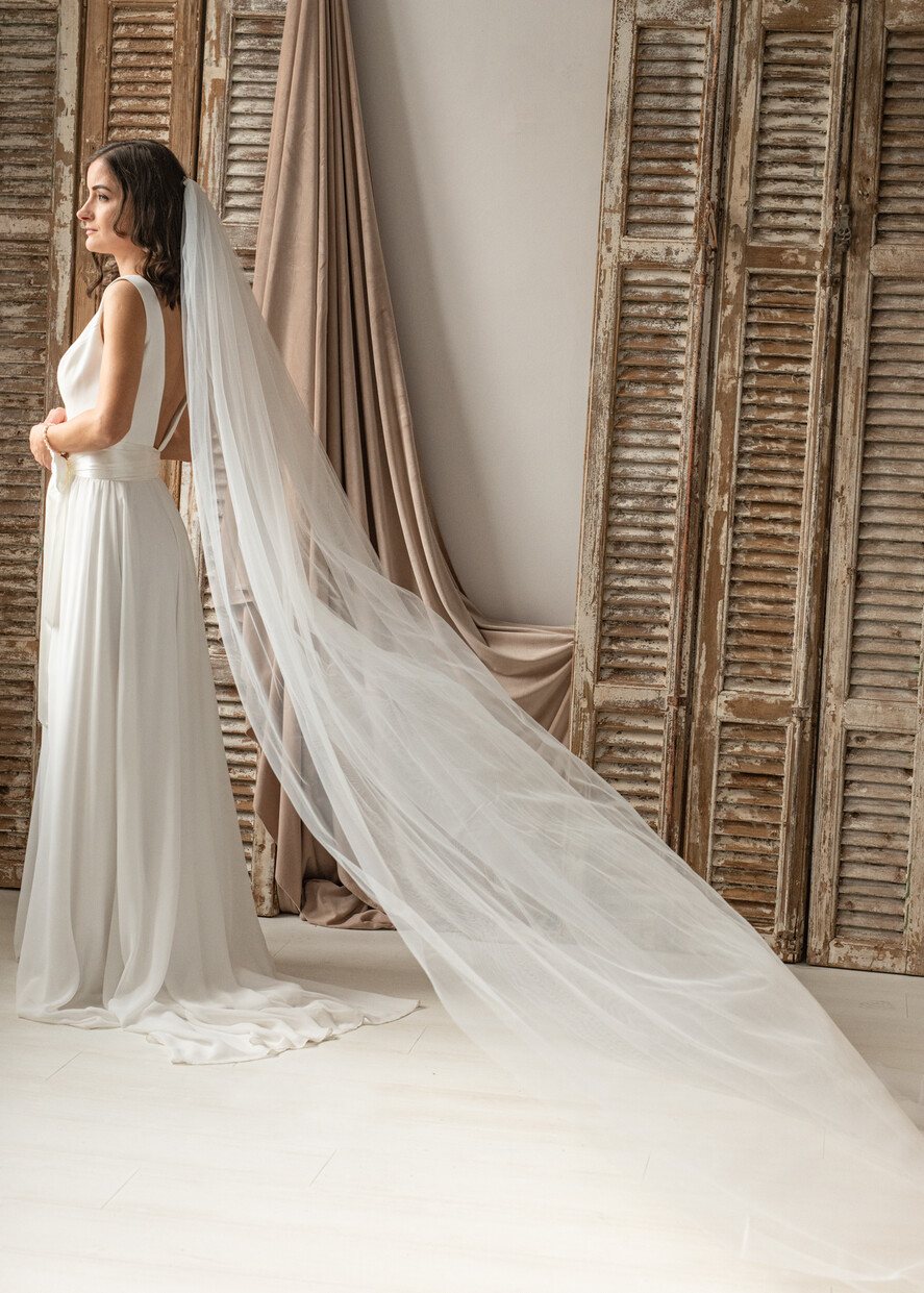 Panna Młoda  Welony długi welon ślubny, welon katedralny tiulowy, prosty minimalistyczny welon dla panny młodej6