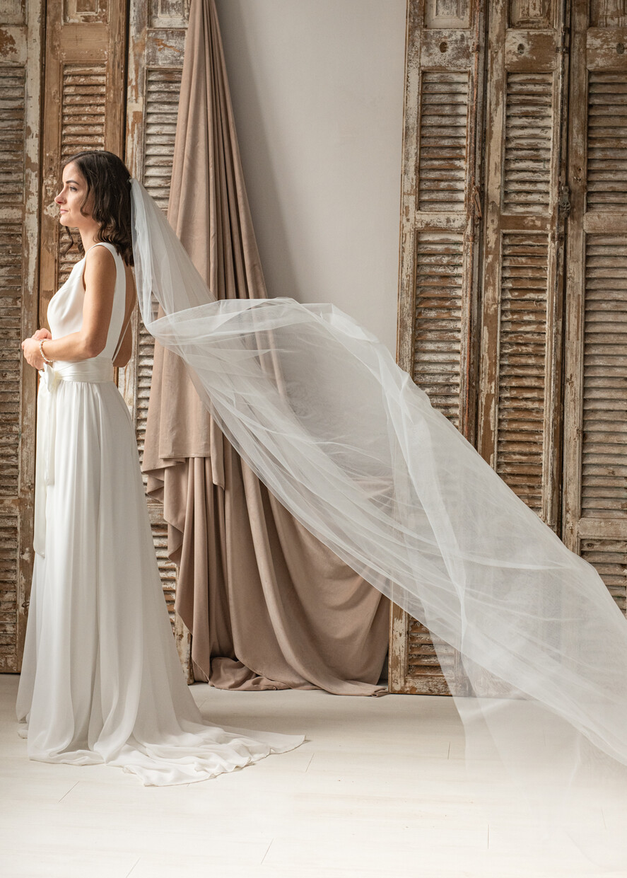 Panna Młoda  Welony długi welon ślubny, welon katedralny tiulowy, prosty minimalistyczny welon dla panny młodej7