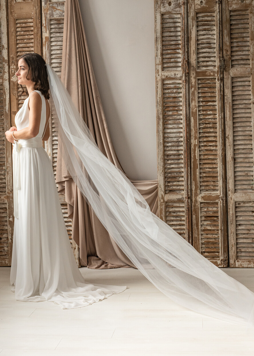 Panna Młoda  Welony długi welon ślubny, welon katedralny tiulowy, prosty minimalistyczny welon dla panny młodej8