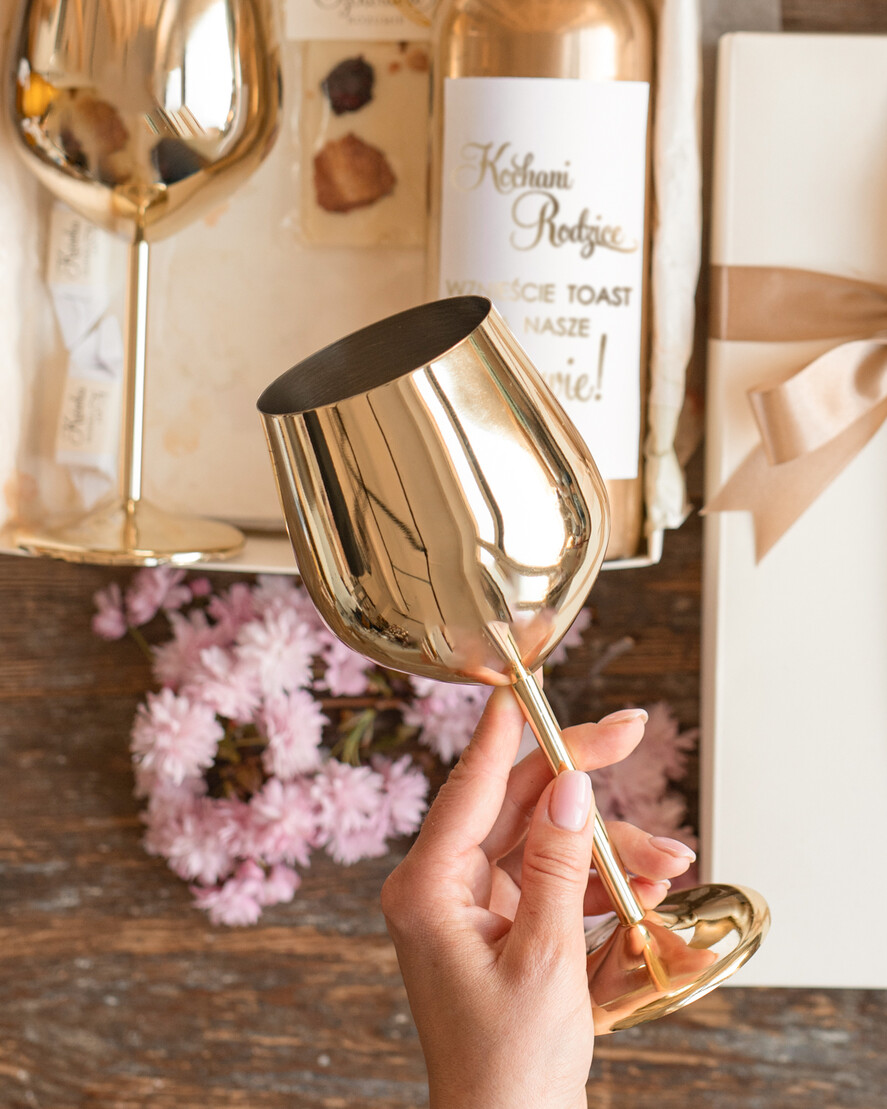 Prezenty, Podziękowania dla Rodziców zestawy prezentowe do wina i szampana  Podziękowania dla rodziców kosze, pudełko ze złotymi kieliszkami do wina, eleganckie podziękowania dla rodziców 2