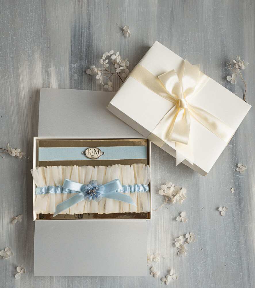 Panna Młoda  podwiązki ślubne tiulowa niebieska podwiązka dla Panny Młodej, podwiązki dla Panny Młodej, dwie podwiązki ślubne, podwiązki dla Panny Młodej z inicjałami Pary Młodej1