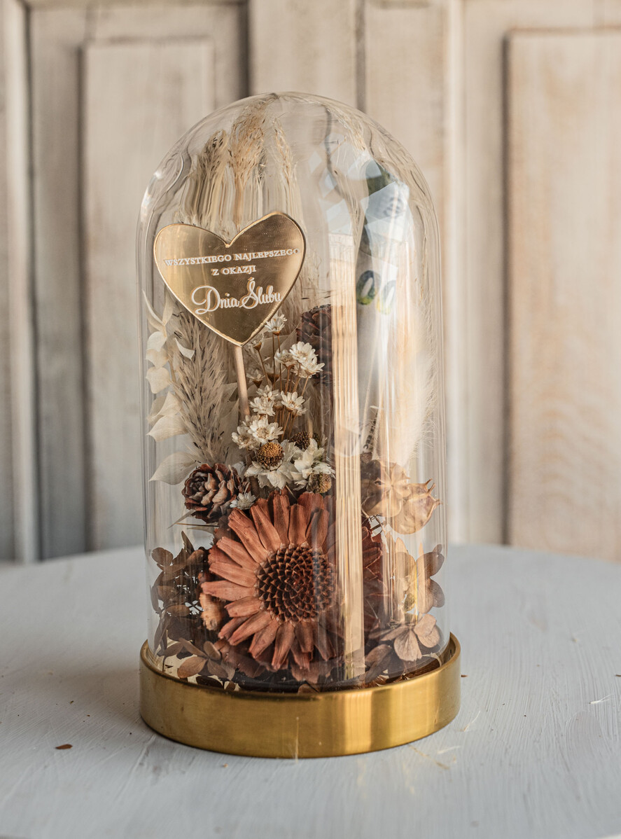  Prezenty dla Młodej Pary  flowerbox, kartki z życzeniami, pudełka na prezenty prezenty z okazji ślubu dla Pary Młodej, kwiaty w szklanej kopule, kompozycja kwiatowa w szklanej kopule, fiolka na pieniądze dla młodej pary, suszone kwiaty w szkle0