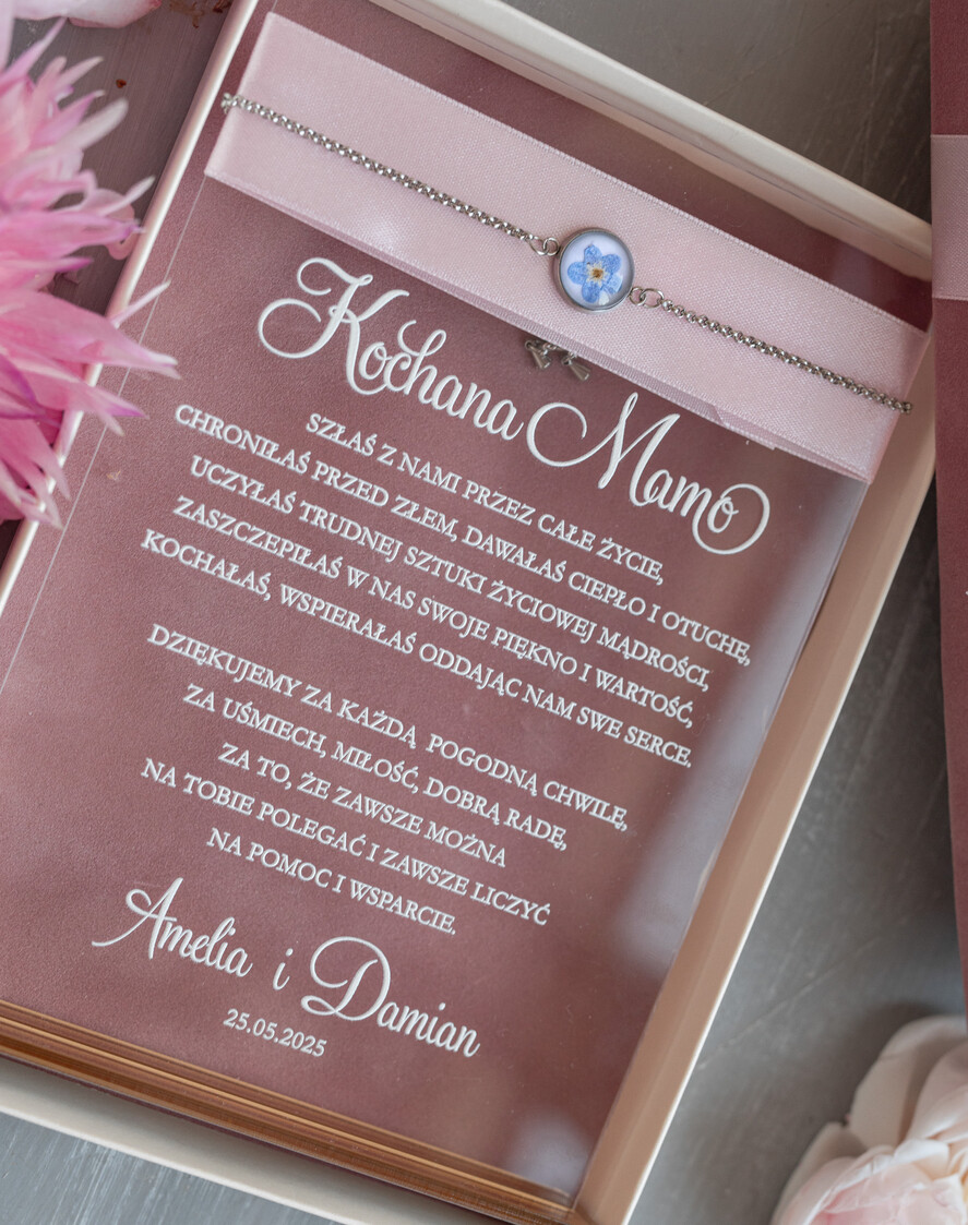 Prezenty, Podziękowania dla Mamy  pudełka na prezenty, słodkości, bransoletki  Bransoletka dla Mamy, bransoletka z niezapominajką, wyjątkowy prezent na podziękowanie dla Mamy, prezent dla Mamy po ślubie, ślubne podziękowanie dla Mamy 5