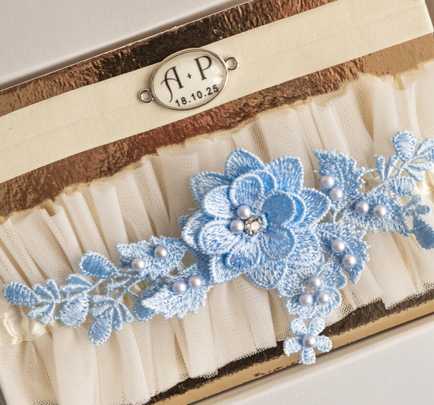Prezenty dla Panny Młodej  podwiązki ślubne  Prezent dla Panny Młodej od Świadkowej, zestaw prezentowy na panieński, cos niebieskiego podwiązka ślubna2