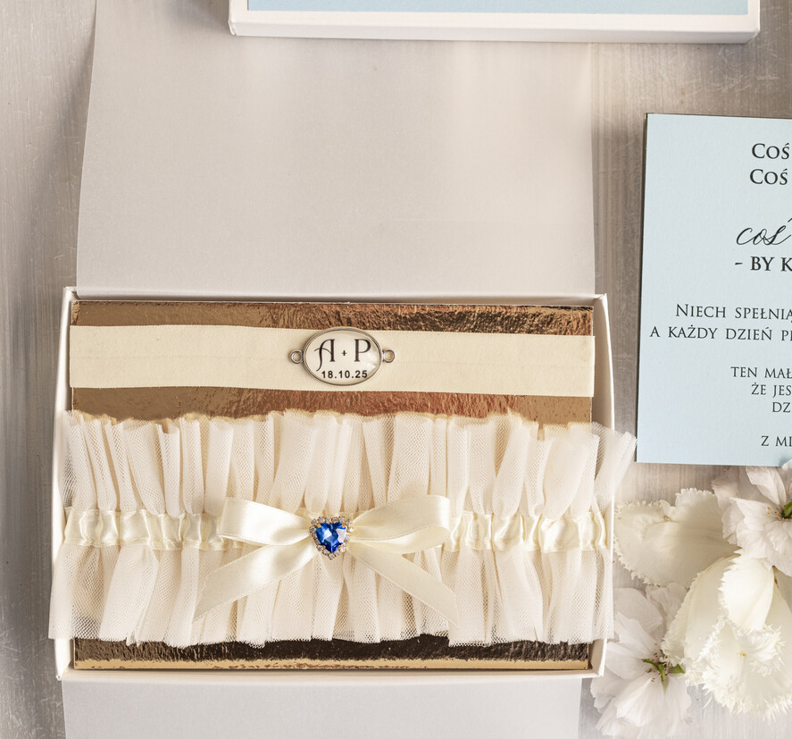 Prezenty dla Panny Młodej  podwiązki ślubne  Prezent dla Panny Młodej od Świadkowej, zestaw prezentowy na panieński, cos niebieskiego podwiązka ślubna1