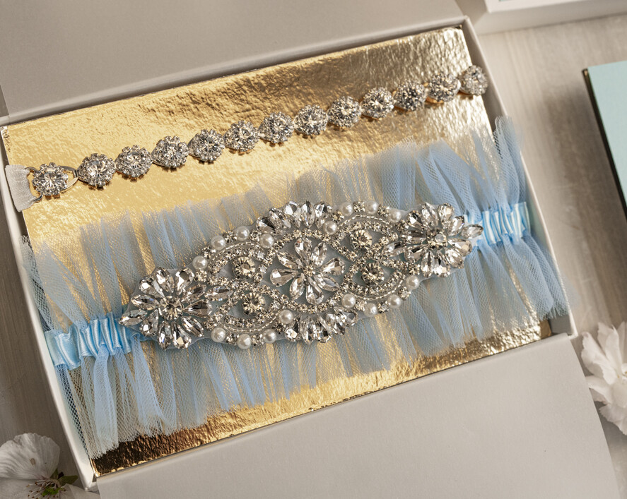 Prezenty dla Panny Młodej  podwiązki ślubne  Prezent dla Panny Młodej od Świadkowej, zestaw prezentowy na panieński, cos niebieskiego podwiązka ślubna2