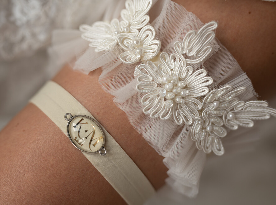 Prezenty dla Panny Młodej  podwiązki ślubne  Zestaw dwóch podwiązek ślubnych dla panny młodej w pudełeczku z kartką, box prezentowy na wieczór panieński, koronkowa presonalizowana tiulowa podwiazka ślubna prezent od świadkowej dla panny młodej3