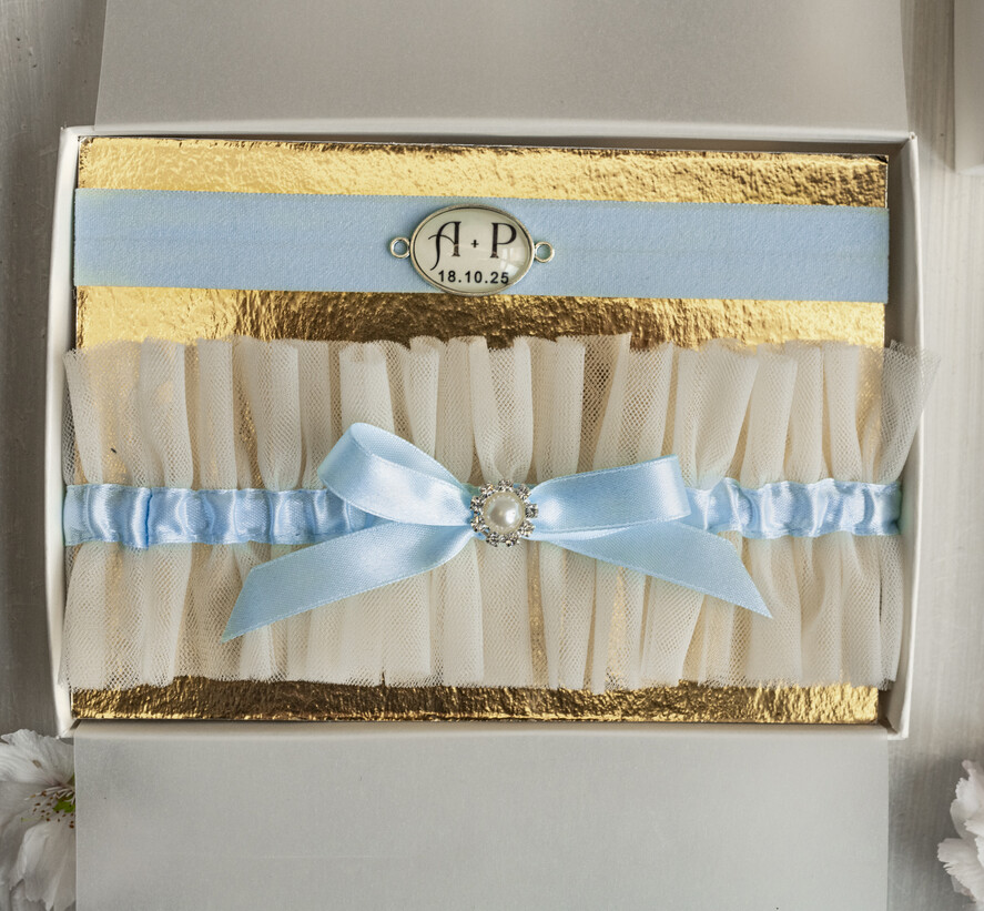 Prezenty dla Panny Młodej  podwiązki ślubne  Prezent dla Panny Młodej od Świadkowej, zestaw prezentowy na panieński, cos niebieskiego podwiązka ślubna1