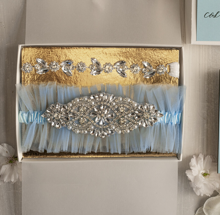 Prezenty dla Panny Młodej  podwiązki ślubne  Prezent dla Panny Młodej od Świadkowej, zestaw prezentowy na panieński, cos niebieskiego podwiązka ślubna1