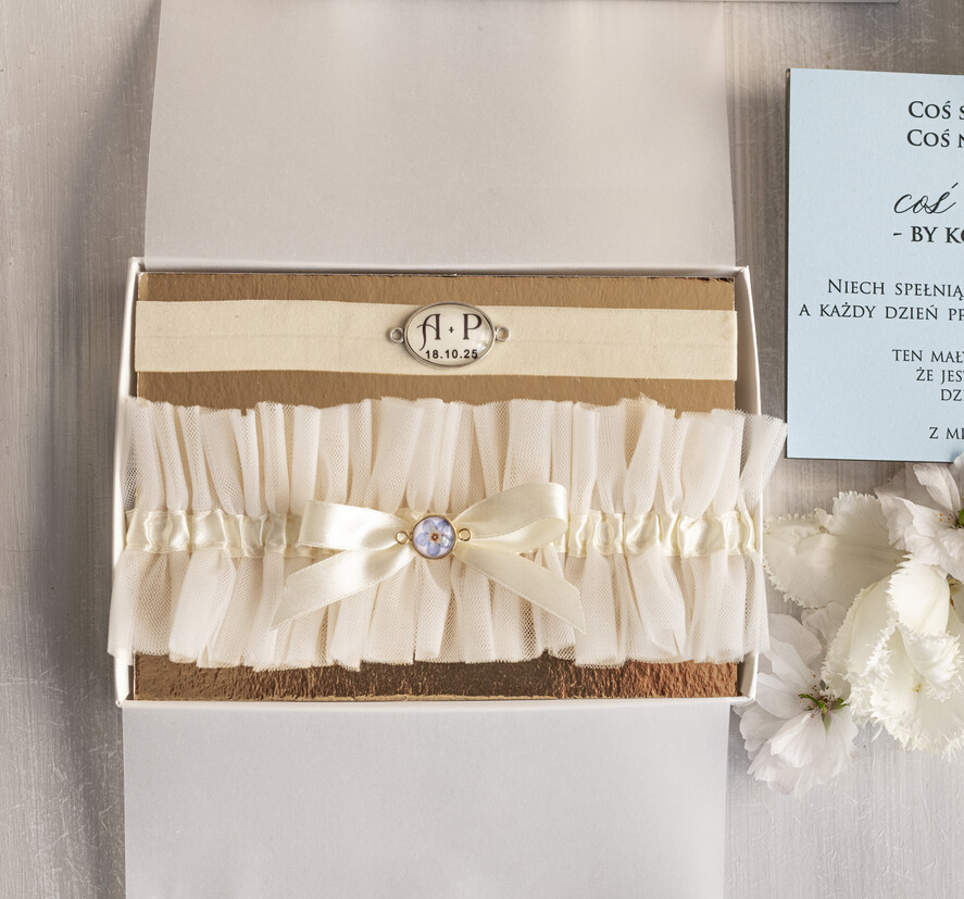 Prezenty dla Panny Młodej  podwiązki ślubne  Prezent dla Panny Młodej od Świadkowej, zestaw prezentowy na panieński, cos niebieskiego podwiązka ślubna1